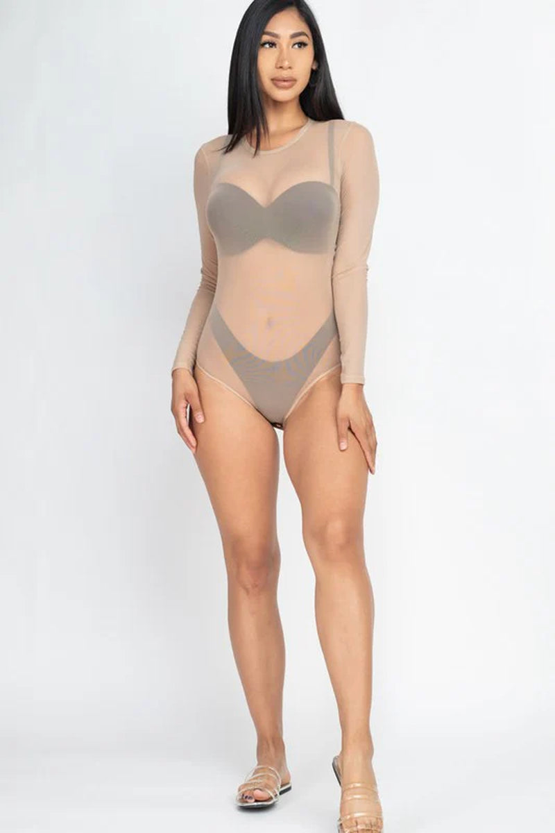 Mesh Shirt Sheer Blouse Long Sleeves Bodysuit