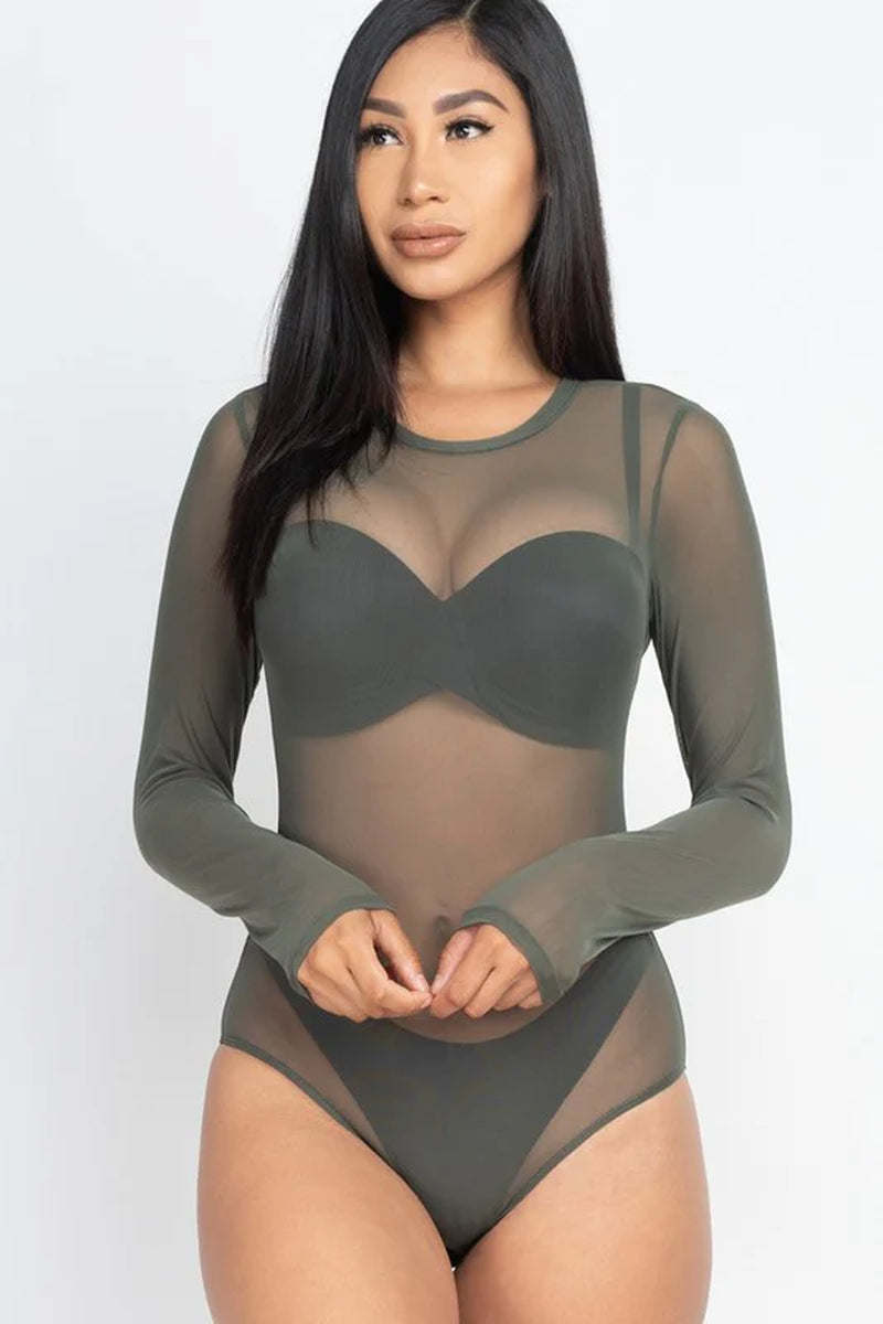 Mesh Shirt Sheer Blouse Long Sleeves Bodysuit