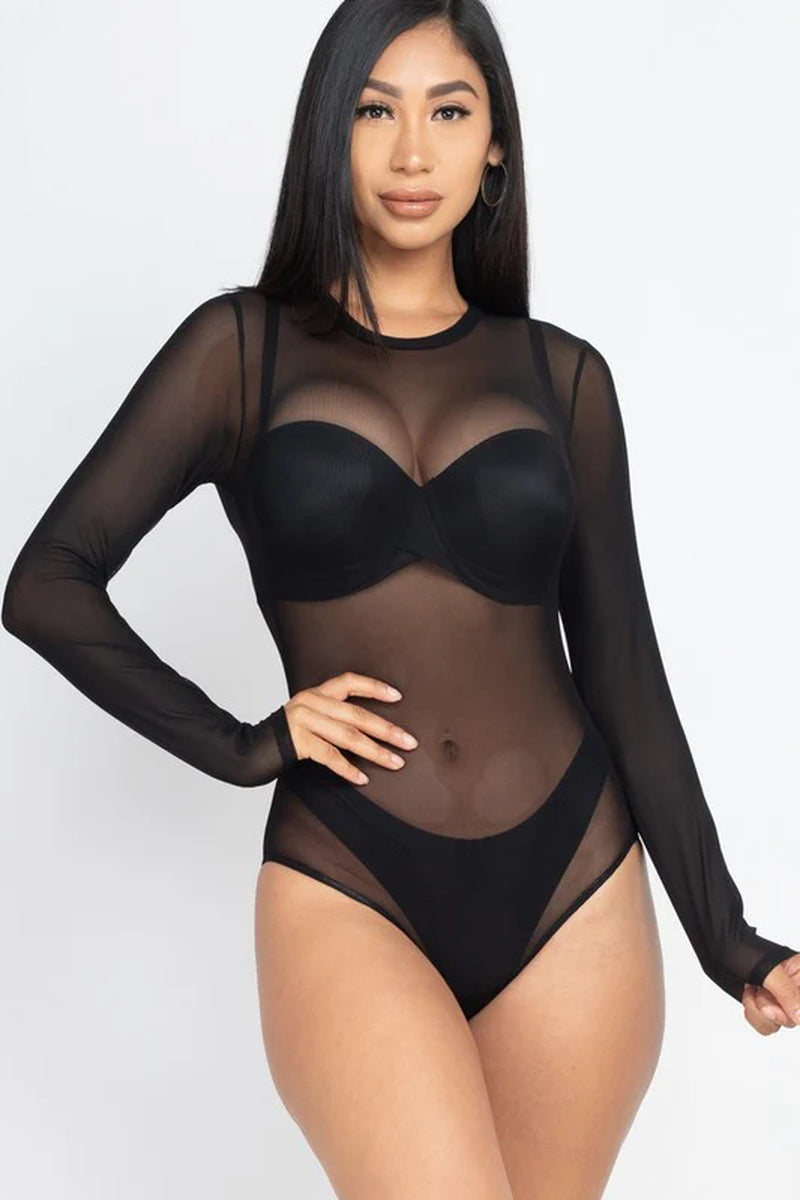 Mesh Shirt Sheer Blouse Long Sleeves Bodysuit