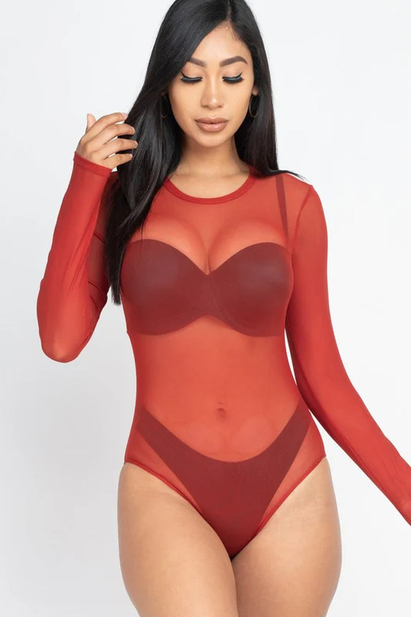 Mesh Shirt Sheer Blouse Long Sleeves Bodysuit