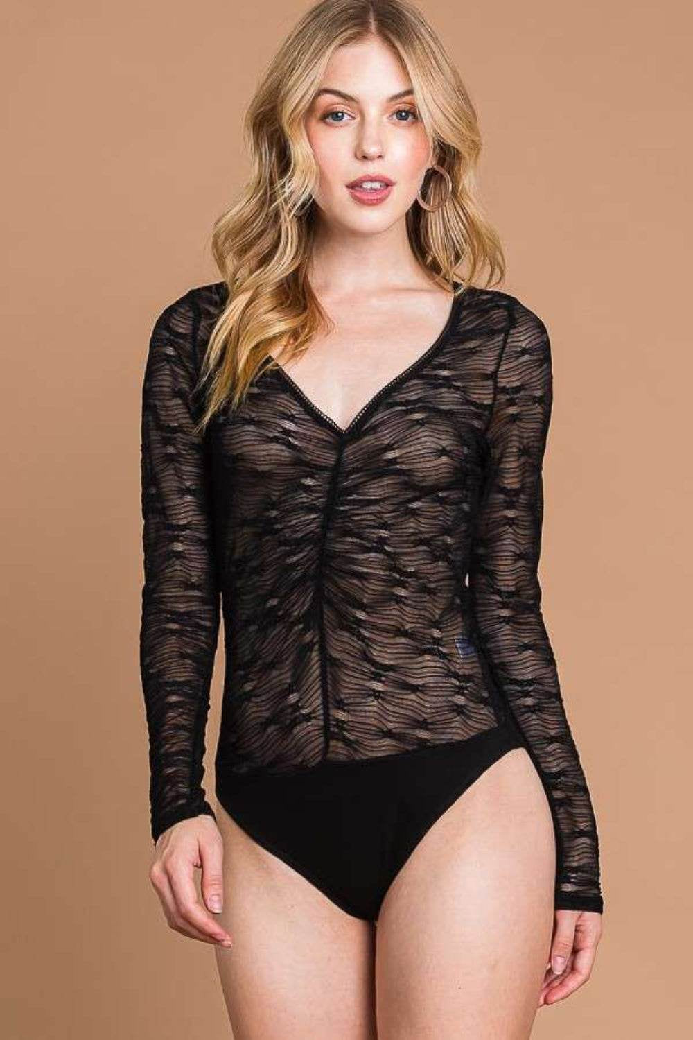 Culture Code round Neck Mesh Perspective Bodysuit