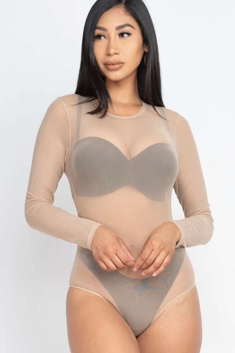 Mesh Shirt Sheer Blouse Long Sleeves Bodysuit