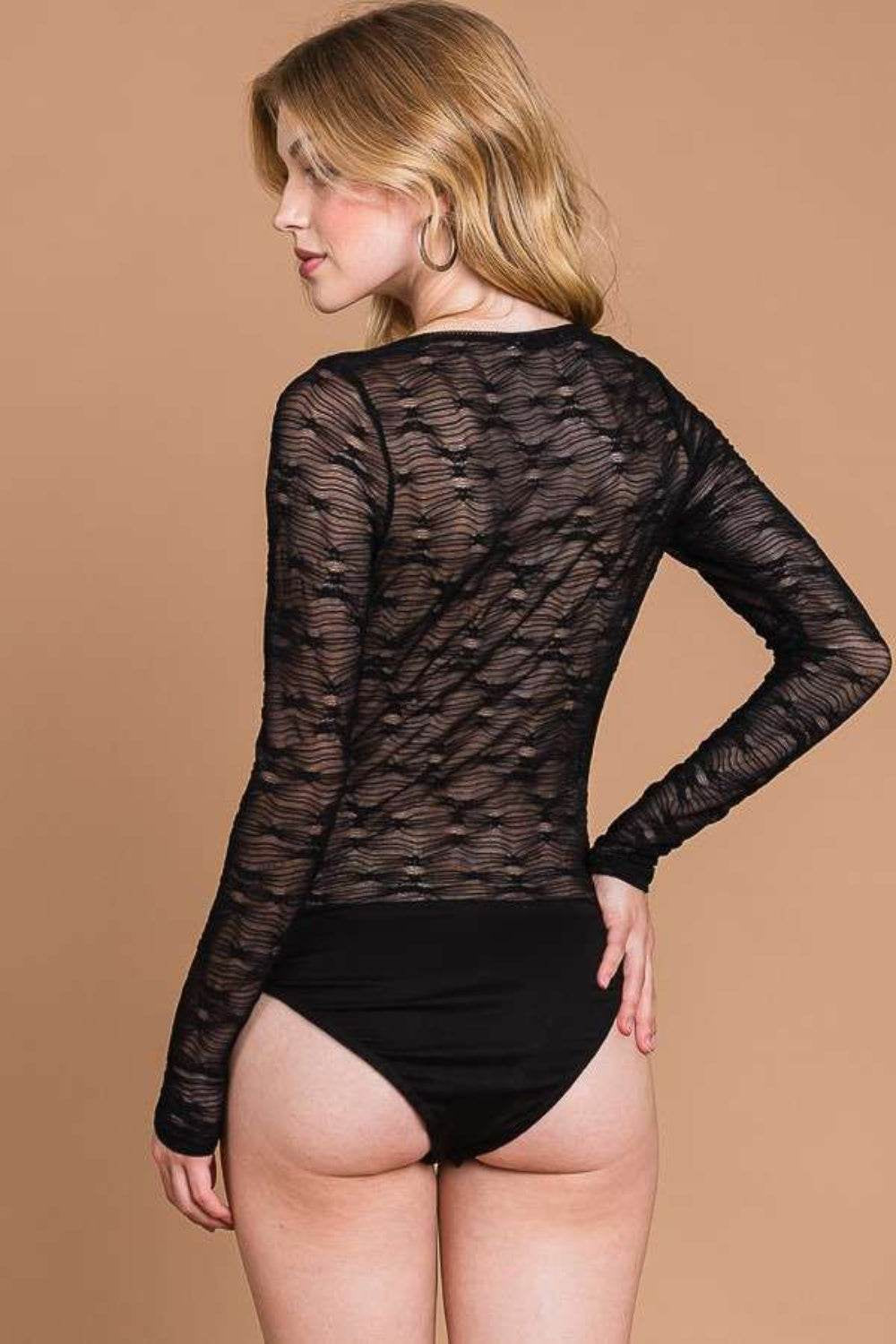 Culture Code round Neck Mesh Perspective Bodysuit