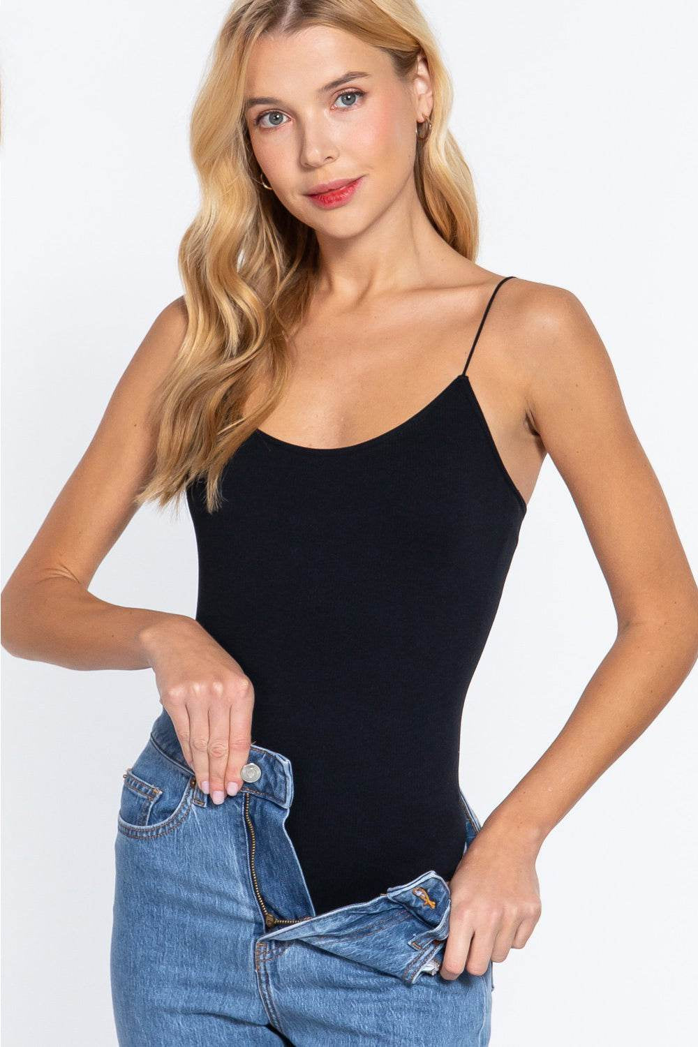 ACTIVE BASIC Ribbed round Neck Seamless Cami Bodysuit