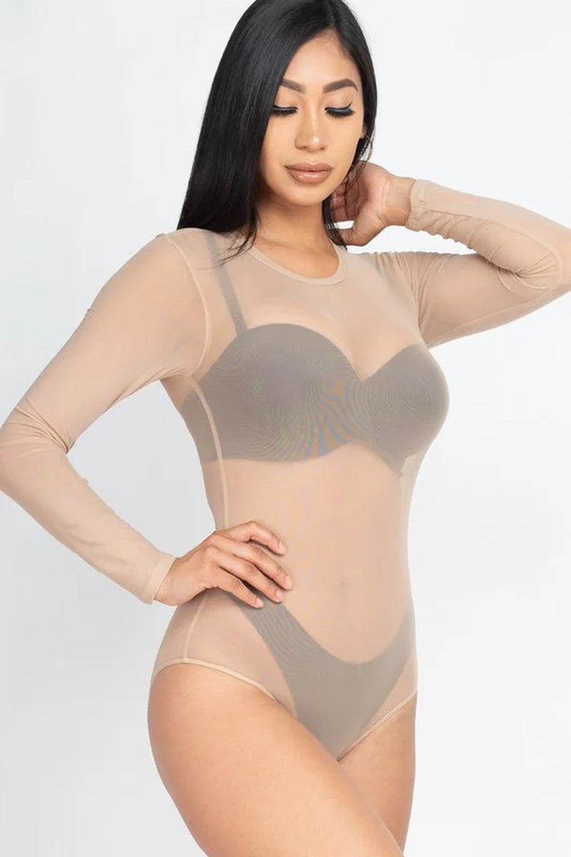 Mesh Shirt Sheer Blouse Long Sleeves Bodysuit