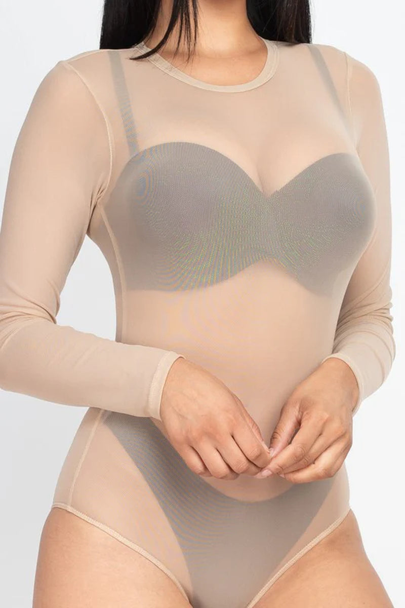Mesh Shirt Sheer Blouse Long Sleeves Bodysuit